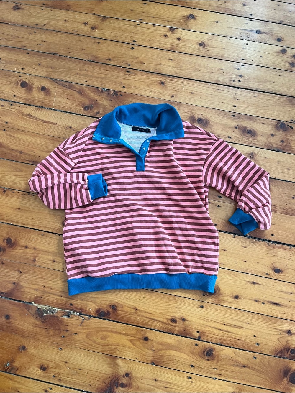 Striped Pink & Blue Popover Sweatshirt
